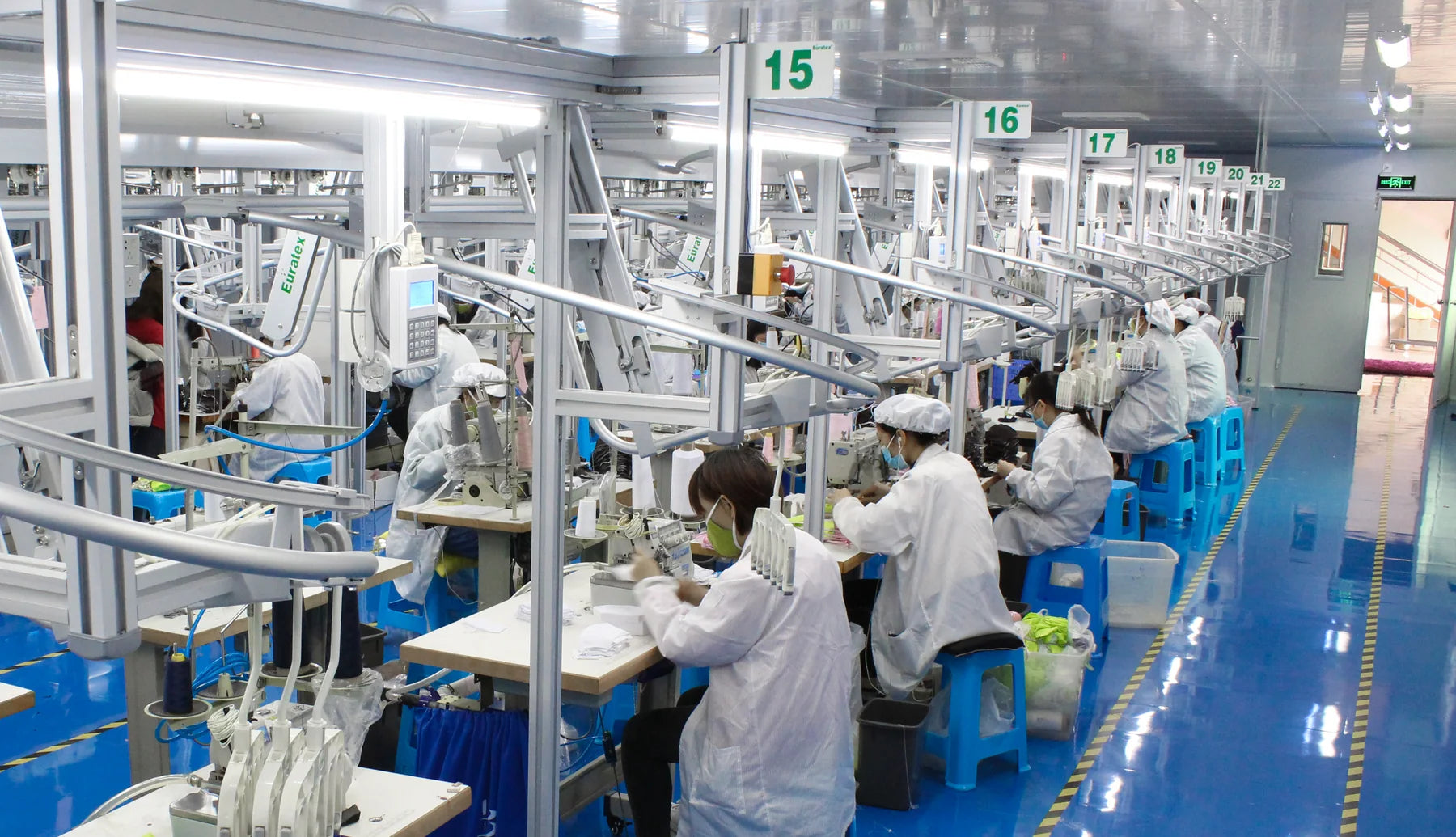 Organized garment production stations at a partner facility