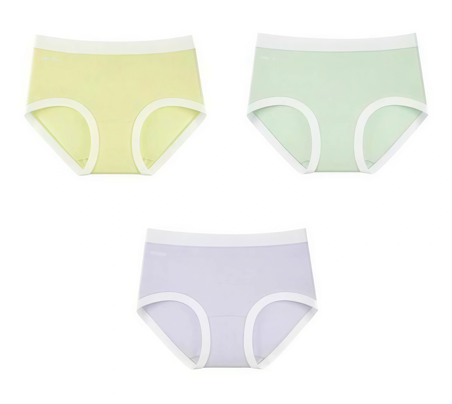 Three Maben24h women’s underwear designs in yellow, green and purple