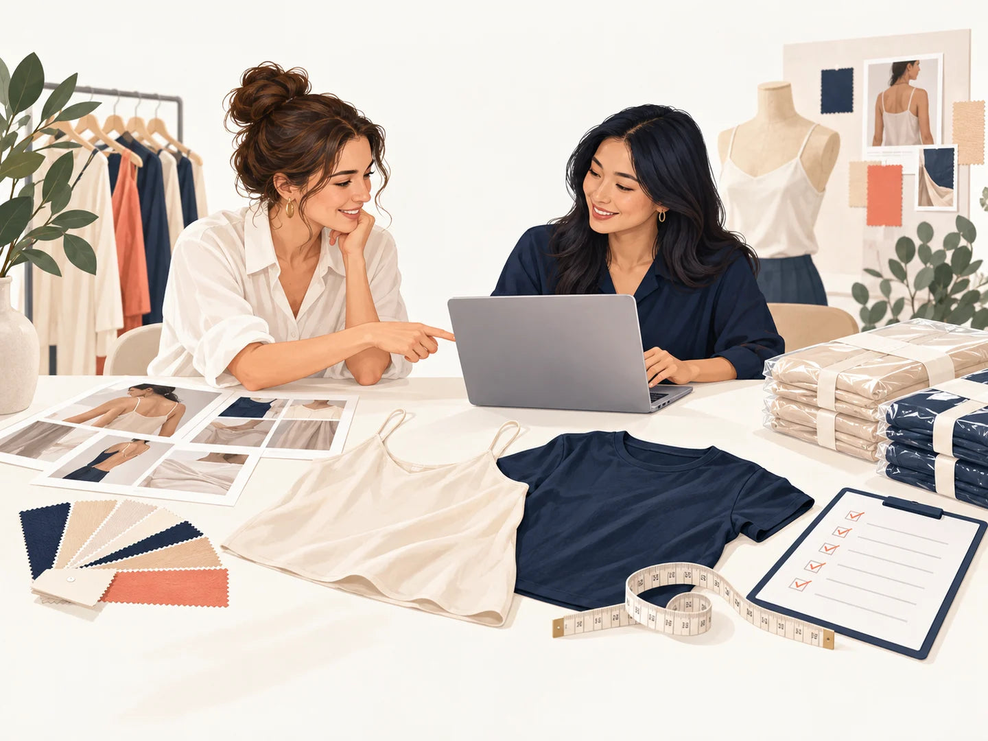 Conceptual illustration connecting product direction, garment development, quality coordination and order planning